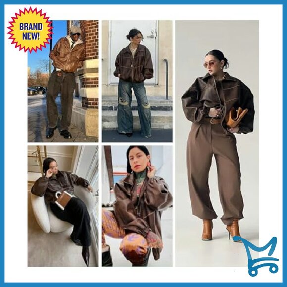 Oversized Faux Leather Motorcycle Jacket Y2K Vintage Plus Size - Picture 5 of 8